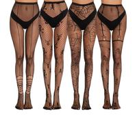 DIGNFENG 4 Stili di Collant Donna Fantasia, Spider, Scheletro Ragnatela per Decorazione