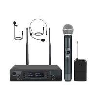 DIGNIFE Microfoni Wireless, microfonico wireless cordless a doppio canale con palmare/Bodypack/auricolare/risvolto, funzione di blocco scansione automatica 100M microfoni e ricevitore wireless