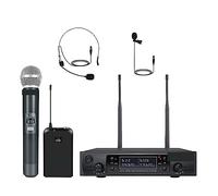 DIGNIFE Microfoni Wireless, microfonico wireless cordless a doppio canale con palmare/bodypack/auricolare/risvolto, funzione di blocco scansione automatica microfoni e ricevitore wireless