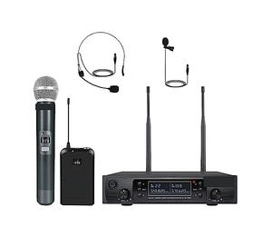 DIGNIFE Microfoni Wireless, microfonico wireless cordless a doppio canale con palmare/bodypack/auricolare/risvolto, funzione di blocco scansione automatica microfoni e ricevitore wireless