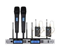 DIGNIFE Microfoni Wireless, Microfono wireless 4 canali Microfono dinamico palmare Corpo in metallo for DJ Party Stage Church Show microfoni e ricevitore wireless(Hand-held headset)