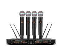 DIGNIFE Microfoni Wireless, Microfono wireless G440XFM Corpo in metallo dinamico professionale a 4 canali Frequenza selezionabile for feste sul palco microfoni e ricevitore wireless