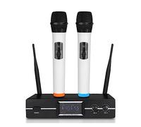 DIGNIFE Microfoni Wireless, Microfono wireless portatile a 2 canali con registrazione dinamica for lo studio di streaming live KTV microfoni e ricevitore wireless