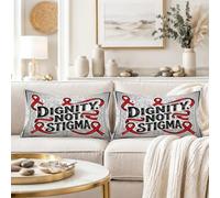 Dignity Not Stigma Awareness - Set di 2 federe per cuscino, 30,5 x 50,8 cm | Tema di consapevolezza della salute, federe per cuscini, arte tipografia, messaggio di avvocation, accenti decorativi moderni