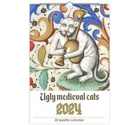 Diheohg 1 pezzo, divertente, strano calendario medievale per gatti 2024, passeggiata per gatti, strano calendario medievale in carta