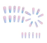 Diheohg 24 pezzi unghie artificiali con sfumatura rosa e blu, camelia, punte lunghe per unghie in bara, unghie rimovibili da spingere