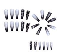 Diheohg Applique gradiente di colore nero, unghie finte, punte lunghe bara, pressa per unghie rimovibile, unghie con brillantini, nail art
