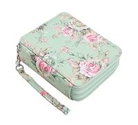 Diheohg Astuccio con 72 scomparti e chiusura a strappo per acquerelli o pennarelli, organizzatore astuccio, rosa verde