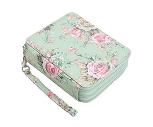 Diheohg Astuccio con 72 scomparti e chiusura a strappo per acquerelli o pennarelli, organizzatore astuccio, rosa verde