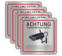 Diheohg Cartello "Videosorveglianza - Proprietà privata", 15 x 15 cm, metallo, segnale di avvertimento "videosorveglianza", confezione da 4
