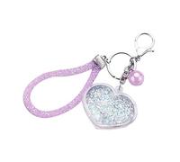 Diheohg Portachiavi a forma di cuore in polvere Moving Liquid Fantasy, con glitter e sabbia mobile a forma di stella, portachiavi per auto, regalo di compleanno creativo, blu cielo