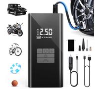 DIHOOM Compressore Aria Portatile - Pompa per Bicicletta da 45L/min con Supporto per Power Bank, Illuminazione a LED, Batteria da 6000mAh, Ideale per Auto, Biciclette, Motociclette e Palloni