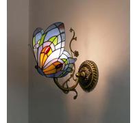 Dihou88 Applique da Parete Tiffany, Fatta a Mano, con Motivo a Farfalla, Lampada da Parete con Paralume in Vetro colorato, Stile Industriale Vintage, per corridoio, Scale, Camera da Letto(B)