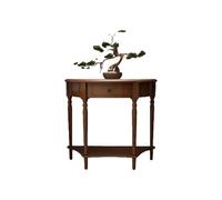DIHRVTHC Tavolo Consolle Semicircolare Mezzaluna in Legno Massello con Cassetto e Ripiano,Consolle Elegante per Ingresso, Corridoio e Soggiorno, Stile Classico Vintage(Walnut-b,23.6 * 11.8 * 31.5in)