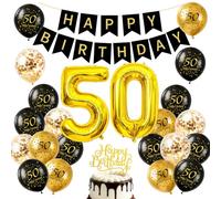 Dihuangwx - Palloncini decorativi per 50° compleanno, per uomo e donna | Decorazione per compleanno, colore nero e oro