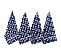 DII 100% cotone, lavabile in lavatrice, ultra assorbente, Basic Everyday 40,6 x 66,6 cm, set di 4 strofinacci da cucina in spugna, motivo a quadri blu nautico