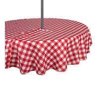 DII 100% poliestere, a prova di perdite, lavabile in lavatrice, tovaglia per uso esterno con tavoli coperti di ombrelli, a quadri rossi, posti a sedere per 4 persone, 132 cm, con cerniera rotonda