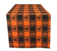 DII 14 x 72 Cotton Table Runner, plaid a scacchi con Cat & Jack O' Lanterne - Perfetto per Halloween, cena e scary Movie Nights