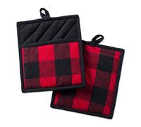 DII Buffalo Check Kitchen Collection Classic Farmhouse Kitchen Set Presina Rosso e Nero 2 Pezzi