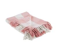 DII Coperta in tessuto a quadri rosa e bianco, 50 x 60 cm, con frange da 7,6 cm, colore: rosa e bianco