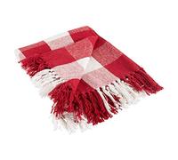 DII Coperta rustica con nappe decorative, da usare per sedia, divano, letto, picnic, campeggio, spiaggia e semplicemente stare accogliente a casa, rosso e bianco