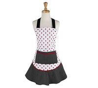 DII - Grembiule da cucina da donna, in cotone, con tasche extra lunghe, 24 x 30 cm, con volant per cucinare, cuocere al forno, perfetta festa della mamma, a pois neri e rossi