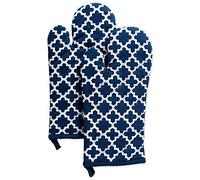 DII, Grembiule da Cucina in Cotone, Regolabile, da Donna, con Tasche e Fascette estra Lunghe Guanti da Forno Nautical Blue Lattice