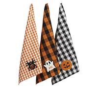 DII Happy Halloween - Set di asciugamani da cucina in cotone, 45 x 71 cm, motivo: fattoria spettrale a scacchi, 3 pezzi