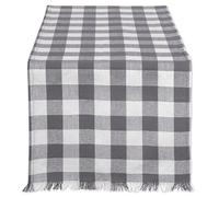 DII Heavyweight Fringed Collection Grande FRANGIATO TR Check, Grigio Checker, Table Runner 14x72