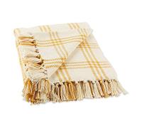 DII Modern Farmhouse Plaid Collection - Coperta in cotone con frange e cotone, 50 x 60 cm, colore: Bianco/Miele Oro