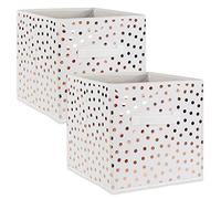 DII Non Woven Polyester Storage Bin Pattumiera Pieghevole a Pois, Poliestere, Bianco e Rame, Large Set of 2, 13x13x13 Cube, 2 unità