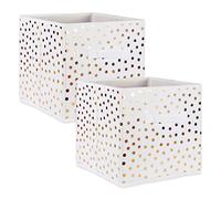 DII Non Woven Polyester Storage Bin, Polka DOT, White & Gold, Large Set of 2