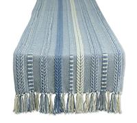 DII Runner da tavola in cotone, blu slavato, 15 x 108 (15 x 113, frange incluse)
