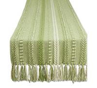 DII Runner da tavola, in cotone, verde antico, 15 x 72 (15 x 77, frangia inclusa)
