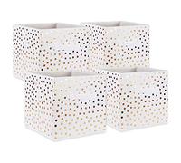 DII Set di 4 contenitori Pieghevoli in Tessuto Non Tessuto, a Pois, 28 x 28 x 28 cm, Colore Bianco con Pois Dorati