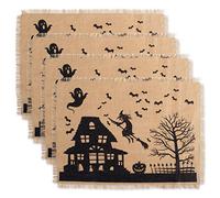 DII Set di 4 tovagliette in tela di iuta per la casa infestata, perfette per Halloween, cene e serate di cinema spaventose