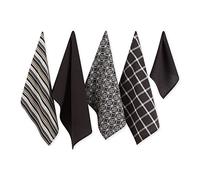 DII - Set di strofinacci da cucina in tessuti assortiti, 45,7 x 71,1 cm, 33 x 33 cm, nero, 5 pezzi