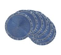 DII Set di tovagliette rotonde con frange in tessuto, da utilizzare per pasti quotidiani in famiglia o occasioni speciali, 37,5 cm, blu nautico 6 conteggi.