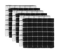 DII Strofinacci da cucina in spugna 100% cotone, lavabili in lavatrice, ultra assorbenti, per tutti i giorni, 30,5 x 30,5 cm, motivo a pannelli, set da 6 pezzi, colore nero