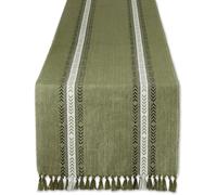 DII Tavolo a righe con frange, cotone, Dobby Olive, runner da tavolo, 14x108