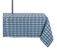 DII Tovaglia 100% Poliestere, Resistente agli Urti, Lavabile in Lavatrice, con Cerniera, per tavoli Esterni con Ombrello, Rotondo, 132,1 cm, a Foglia di Banana, 4 posti, Blue Ikat, 60X120-Zippered