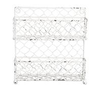 DII Z01926 Farmhouse - Organizer per filo di pollo in metallo vintage per cucina, dispensa o armadietto, finitura anticata, 2 ripiani portaspezie, colore: Bianco
