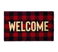 DII Zerbino in fibra di cocco naturale, con retro in PVC, 17 x 29, motivo: Buffalo Check Welcome
