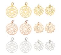 DIICOSMETIC 12 pz 2 Stili 3 Colori Fiore della Vita Charms 304 Chakra in Acciaio Inox Fiore Cavi Pendenti Filigrana Fiore Pendenti Geometria Pendenti e Ciondoli per La Creazione di Gioielli, Foro:3mm