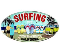 DiiliHiiri Cartello decorativo Surfera, targa in metallo da Surf, 40 x 22 cm, in metallo, stile antico, decorazione per bar, targhette, cartello da surf, arte surfista (9560)