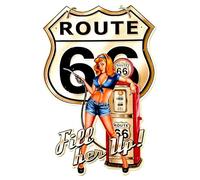 DiiliHiiri Cartello stradale 66 - Route 66 - Targa in metallo da Garage vintage (40 x 27 cm) - Targa metallica Pin up retrò stile antico - Decorazione per bar - Lamiere vintage - Officina - Garage -