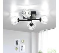 diisunbihuo Vintage Sputnik Negro Mate Semi Flush Mount Lámpara de Techo Moderna de 4 Luces para Cocina Dormitorio Sala de Estar Pasillo (Pantalla de Cristal Redonda)