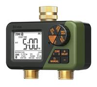 Diivoo Ottone Timer Irrigazione, Centralina Irrigazione 2 Vie con IP66 Impermeabile, Ampio Display LCD, Ritardo Pioggia e Irrigazione Manuale, Temporizzatore Irrigazione per Giardini, Prati e Patii