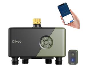 Diivoo Timer Irrigazione WiFi 4 Zone con Ingresso in Ottone, Centralina Irrigazione 4 Uscite Compatibile con Alexa/Google Assistant, 24 Piani di Irrigazione, Ritardo Pioggia & Modalità Nebbia