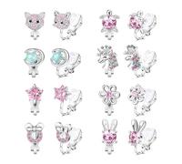 DiiWmme 8 paia di orecchini a clip per ragazze, graziosi orecchini non forati, farfalla cuore fiore perla cristallo clip per ragazze e donne, set di gioielli per compleanno Natale, Acciaio